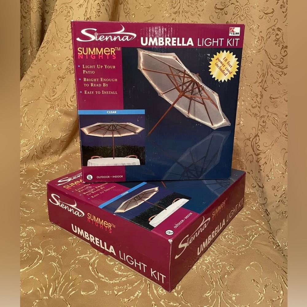 Lot Of 2 NIB Sienna Summer Nights Umbrella Light Kit 18 Ft Power Cord 231 Lights